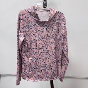 Enlighten Pink Abstract Hood Long Sleeve Top Thumb Holes Size Large